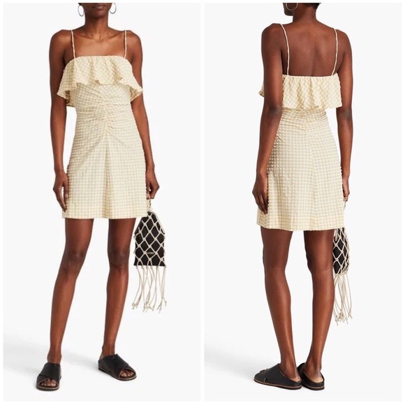 NWT GANNI Yellow Gingham Ruffle Dress - Picture 1 of 4